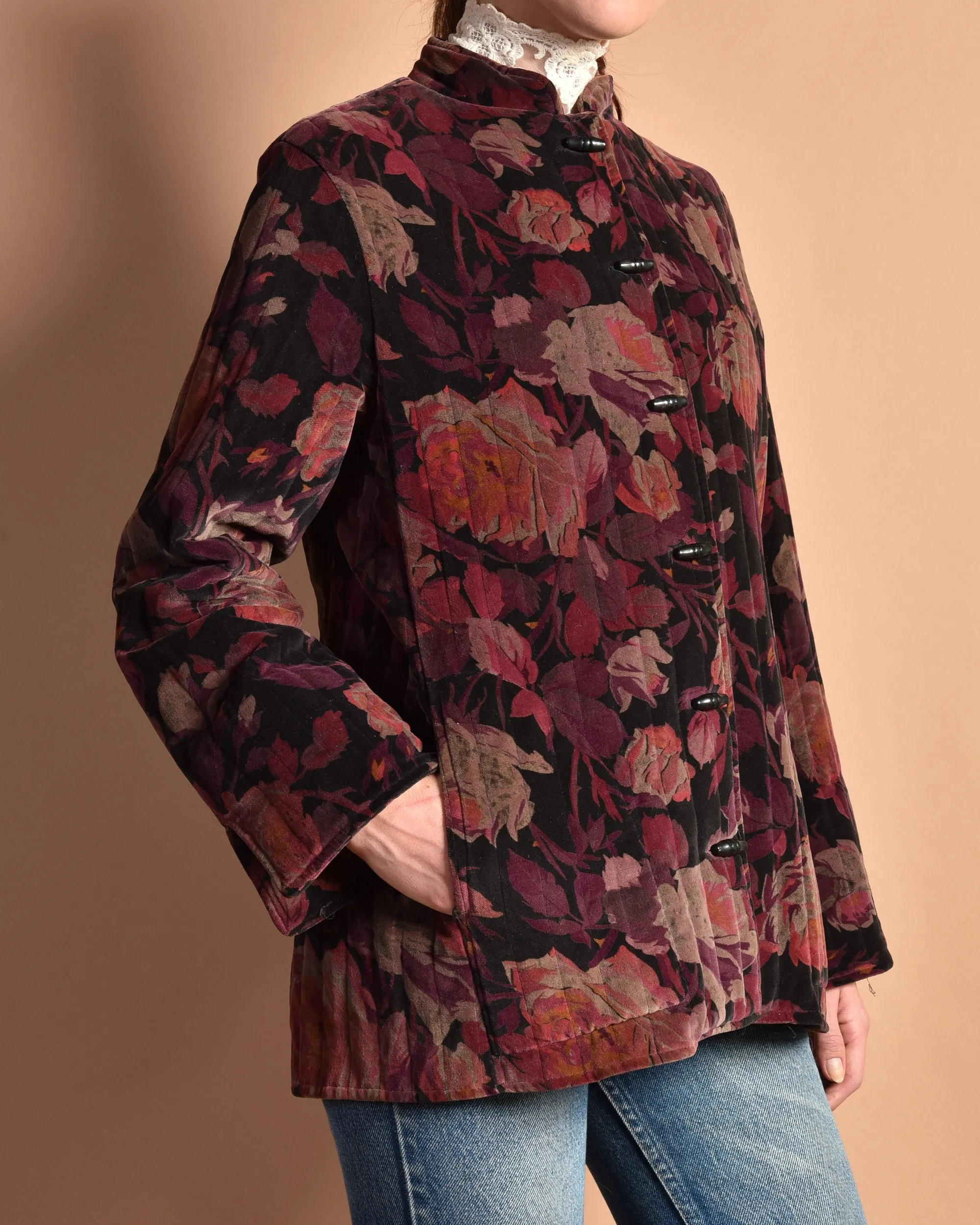 Yara 1970s Floral Velvet Quilt Coat