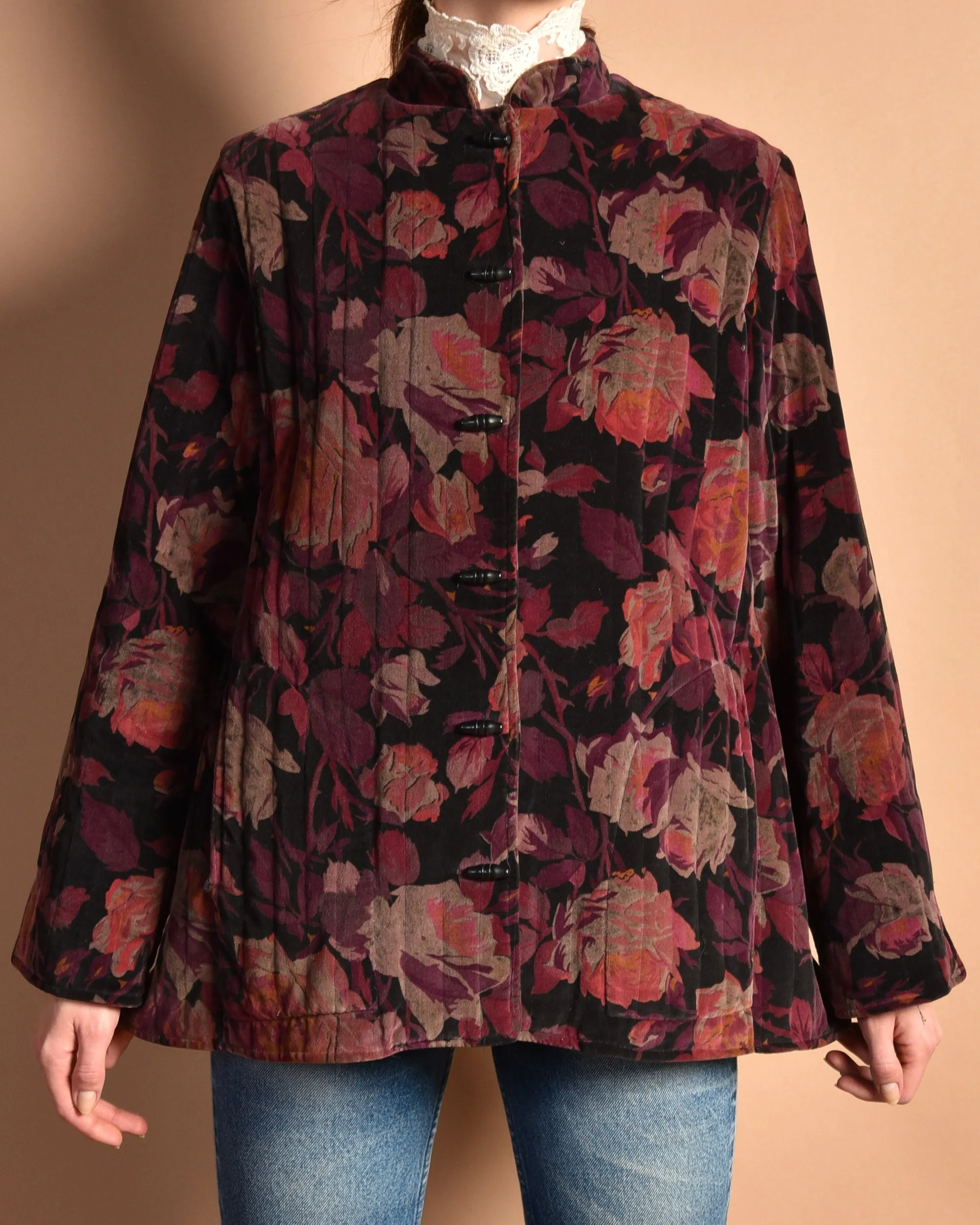 Yara 1970s Floral Velvet Quilt Coat